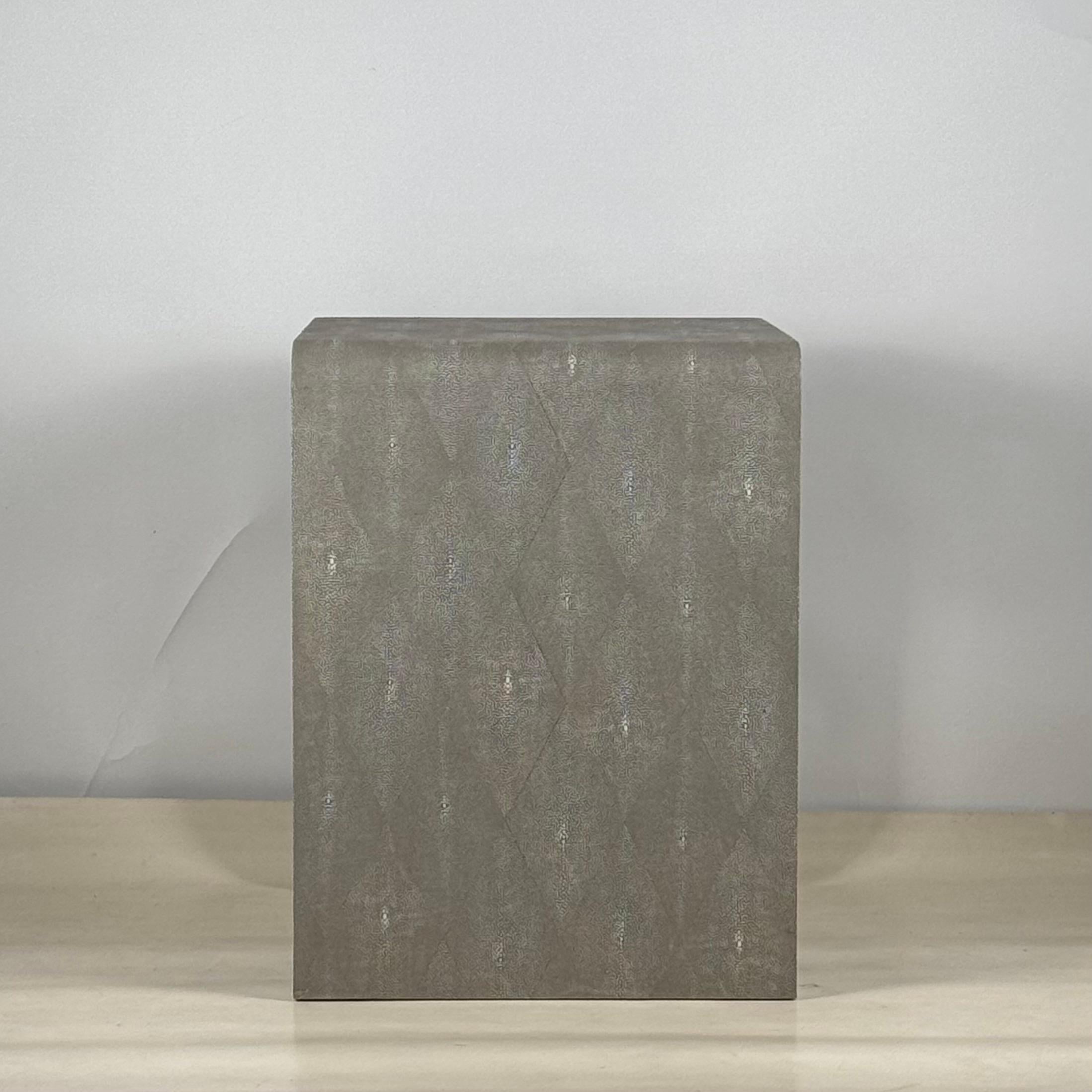 Appliqué Tall Shagreen Art Deco Side Table in the Style of Jean-Michel Frank For Sale
