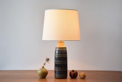 Tall Søholm Table Lamp Blue Brown Stripes & Zig Zag Decor, Danish Modern 1960s
