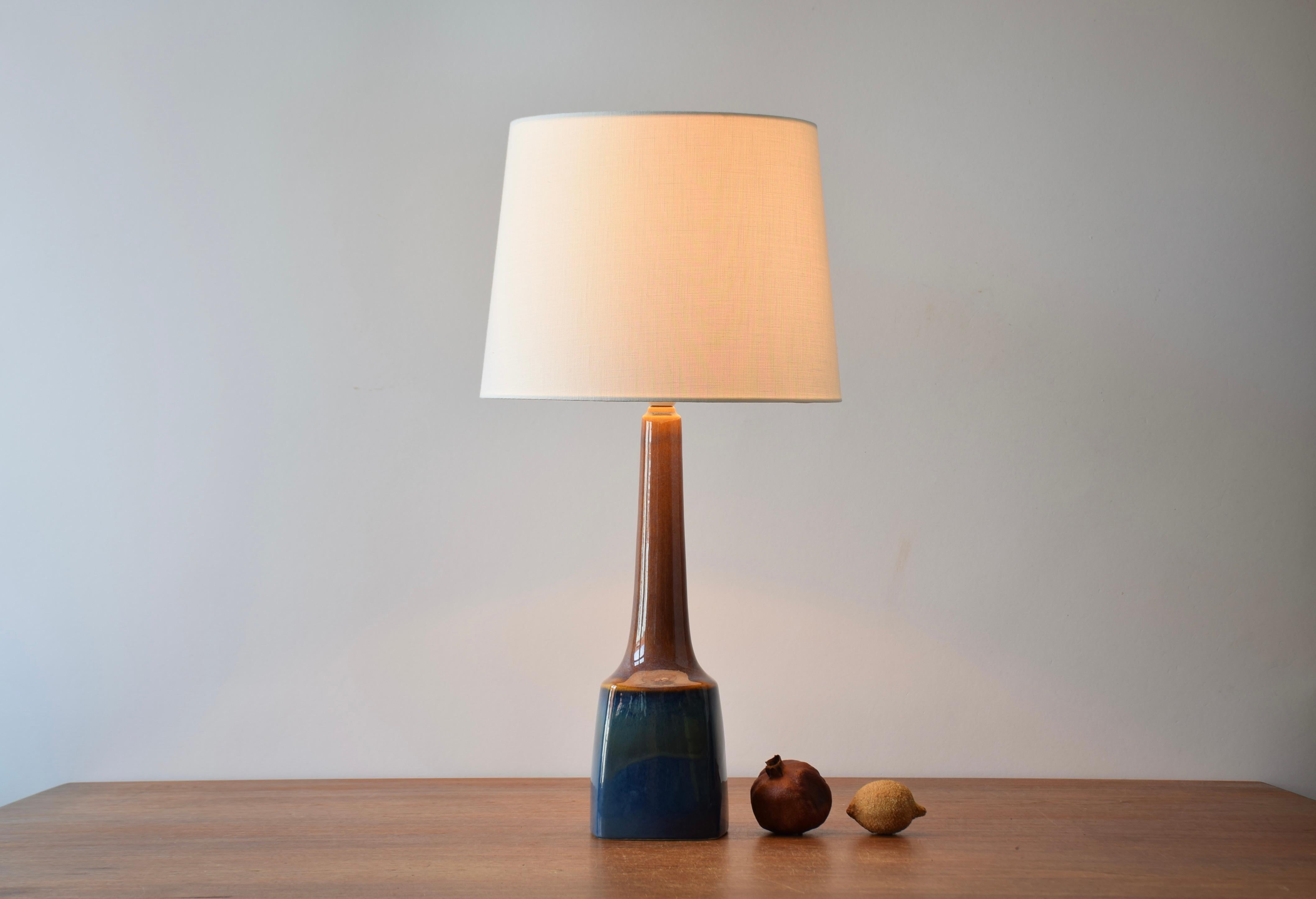 Mid-Century Modern Tall Søholm Table Lamp with Blue Brown Glaze, Danish Modern Ligthing 1960s For Sale