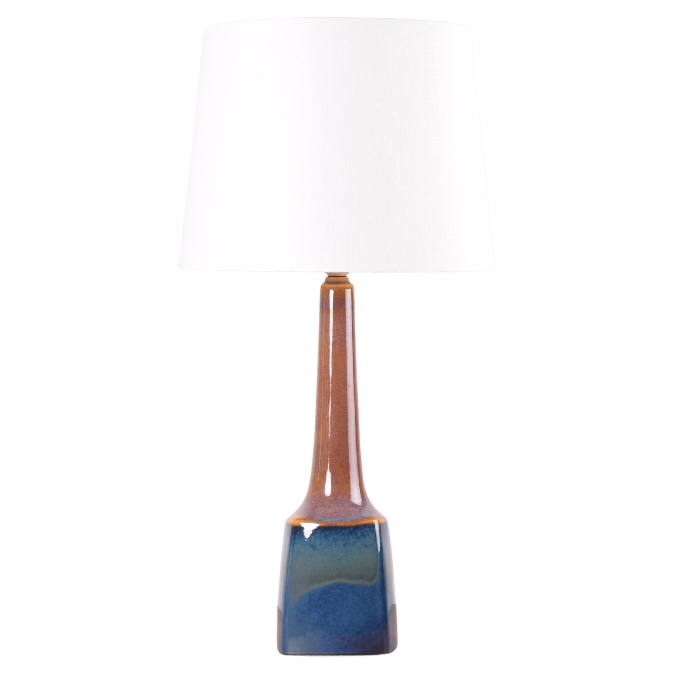 Tall Søholm Table Lamp with Blue Brown Glaze, Danish Modern Ligthing 1960s