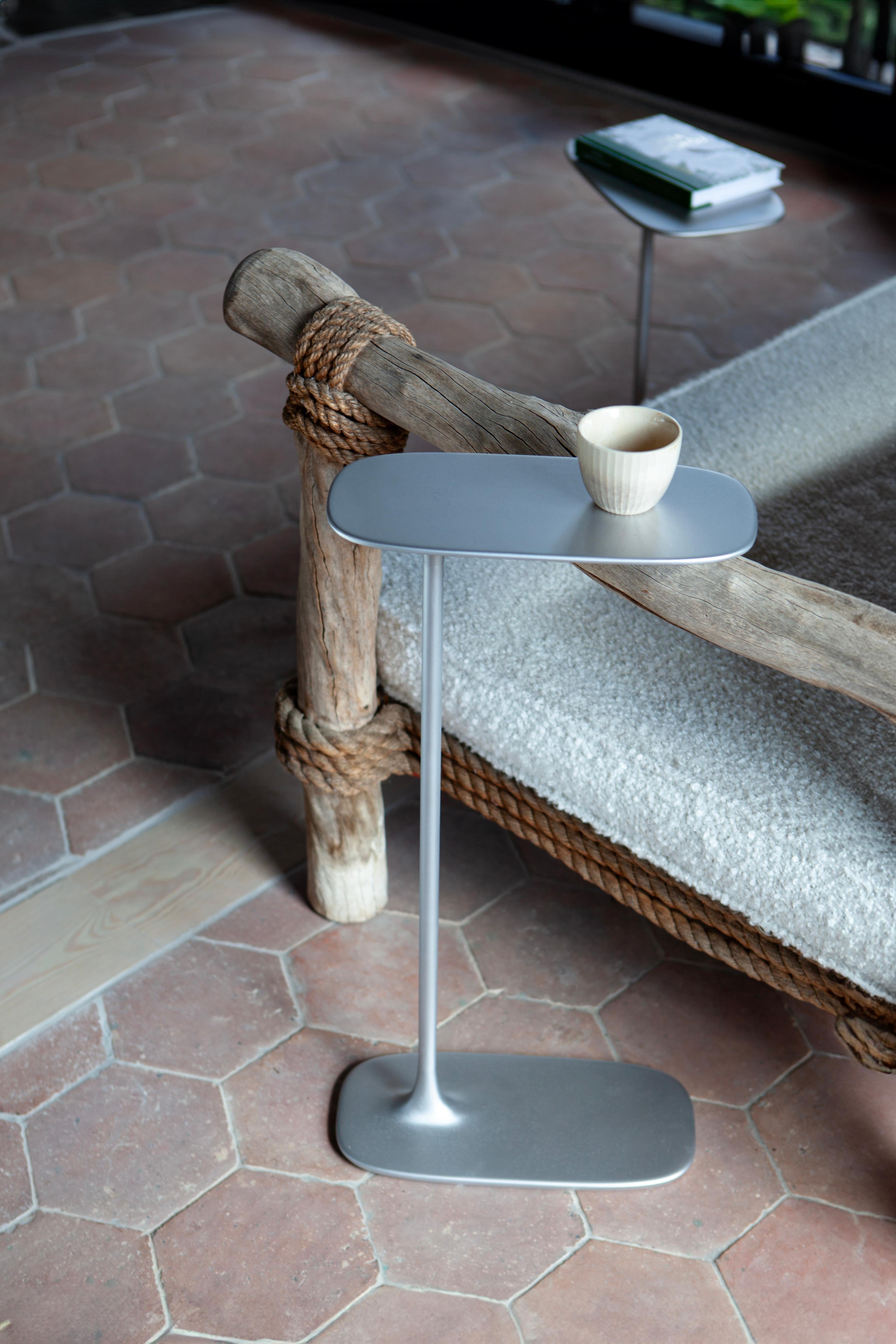 Modern Tall Side Table - Brushed Aluminium For Sale