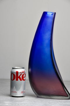 Tall Signed Barbini Blue to Amethyst Ombre Murano Glass Vase