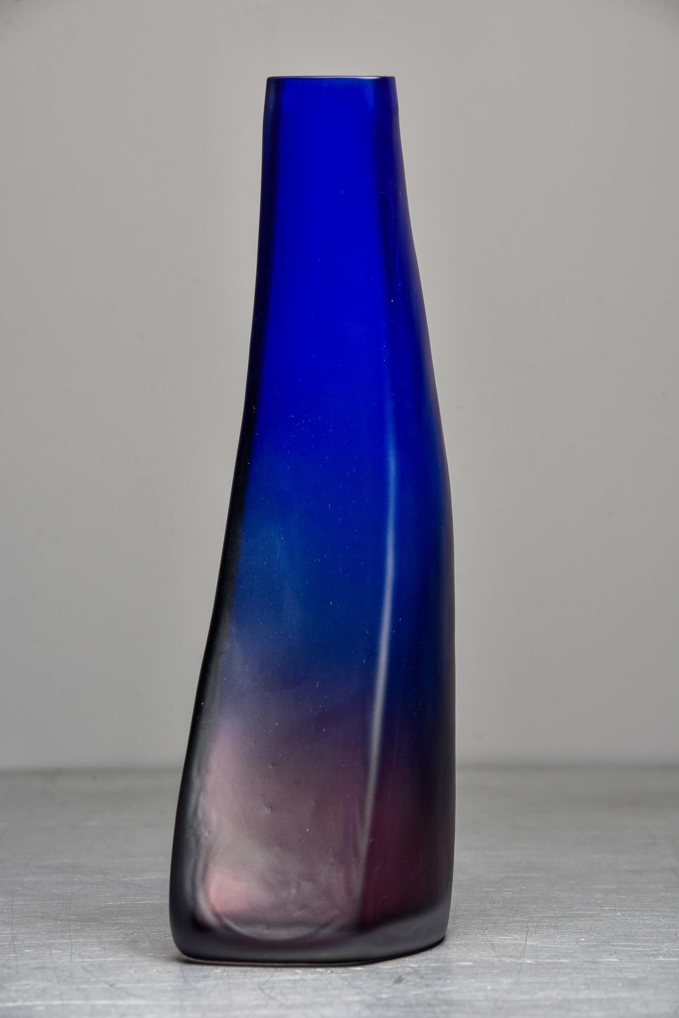 Tall Signed Barbini Blue to Amethyst Ombre Murano Glass Vase 1