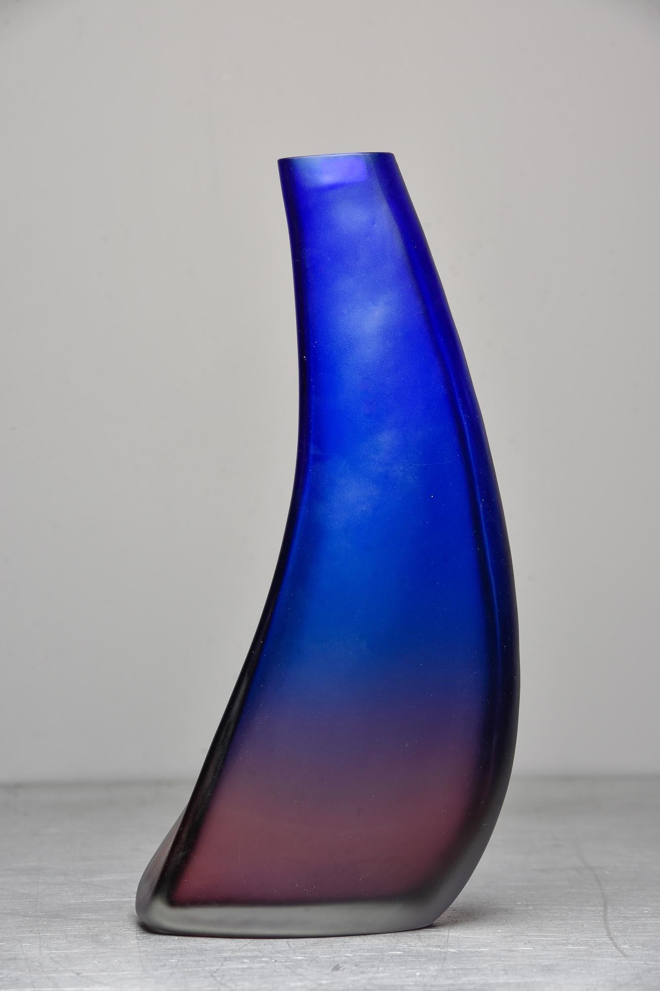 Tall Signed Barbini Blue to Amethyst Ombre Murano Glass Vase 2
