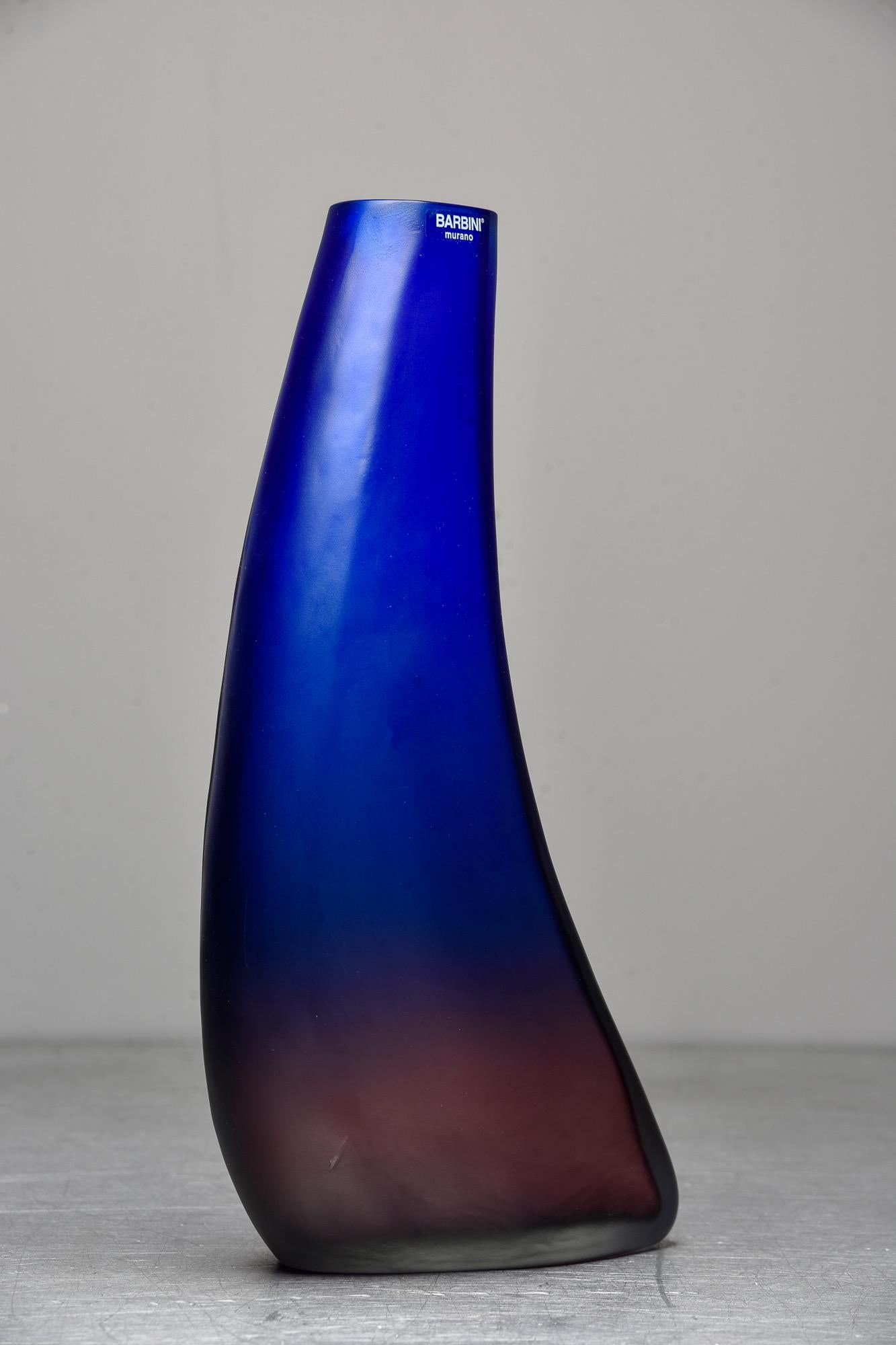 Tall Signed Barbini Blue to Amethyst Ombre Murano Glass Vase 4