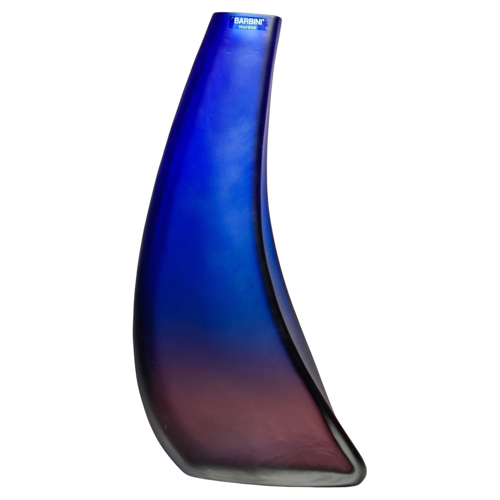 Tall Signed Barbini Blue to Amethyst Ombre Murano Glass Vase