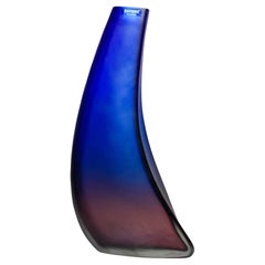 Große signierte Barbini-Vase aus Muranoglas in Blau mit Amethyst-Ocker