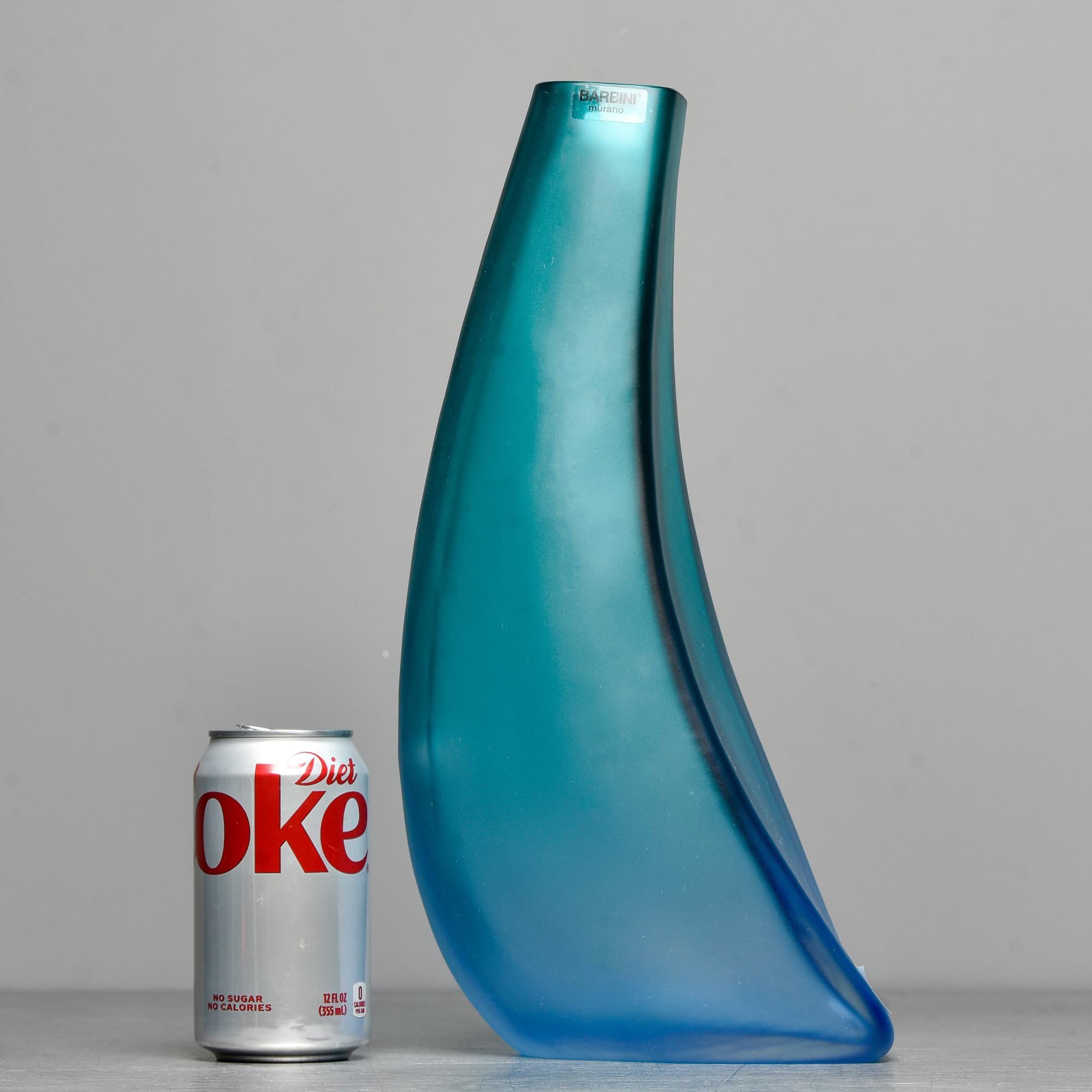 Italian Tall Signed Barbini Green to Blue Ombre Murano Glass Vase