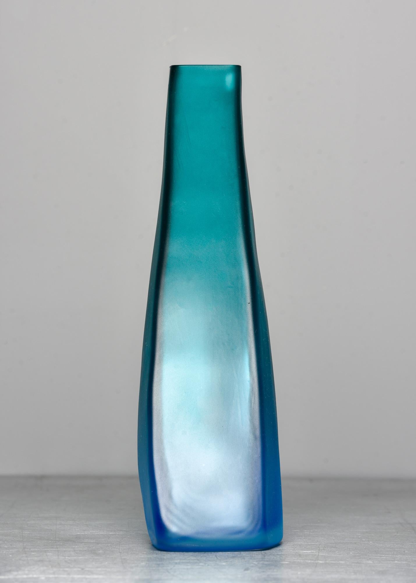 Contemporary Tall Signed Barbini Green to Blue Ombre Murano Glass Vase