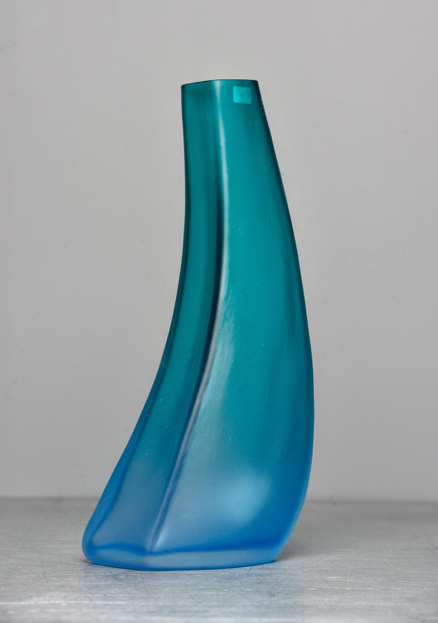 Tall Signed Barbini Green to Blue Ombre Murano Glass Vase 1
