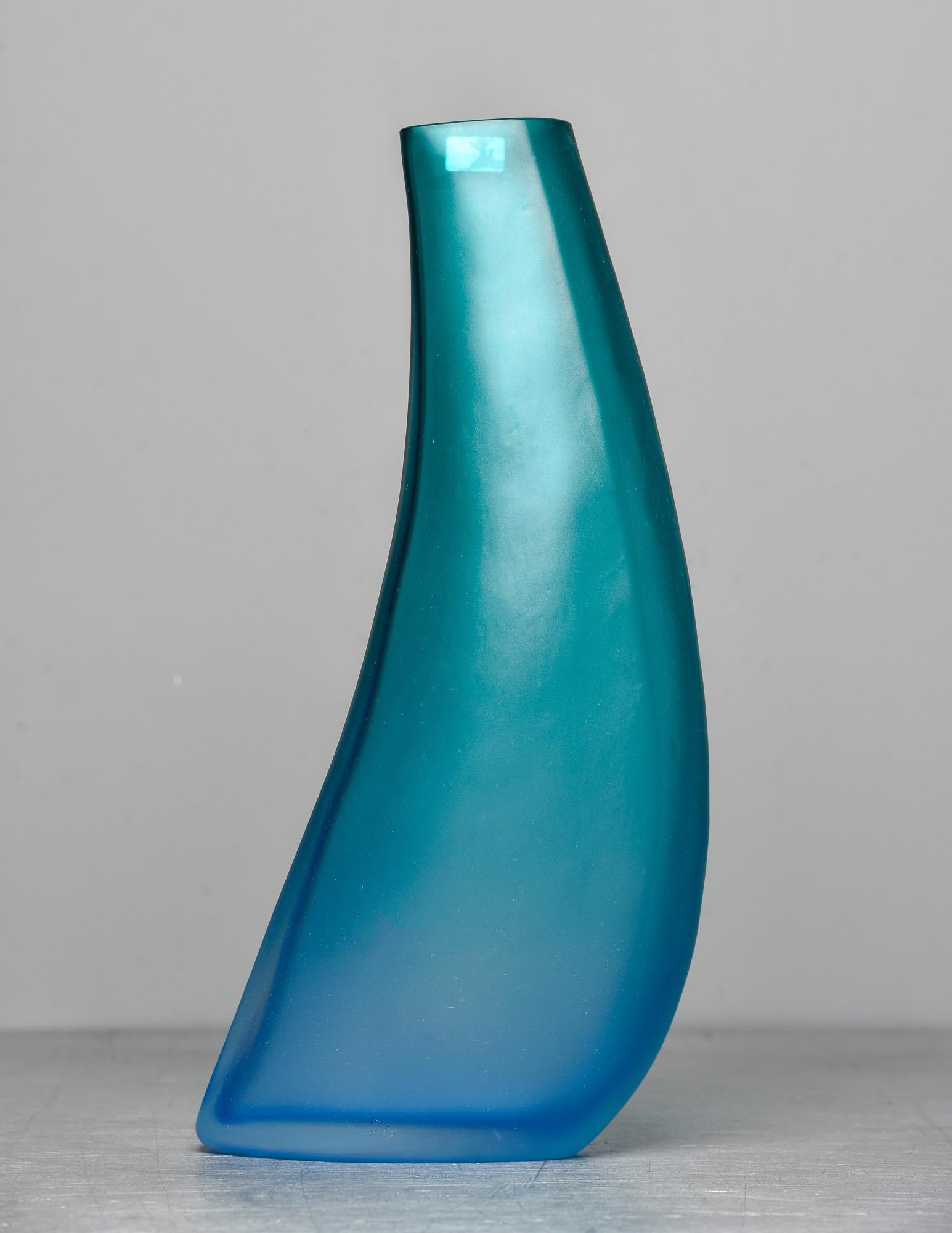 Tall Signed Barbini Green to Blue Ombre Murano Glass Vase 2