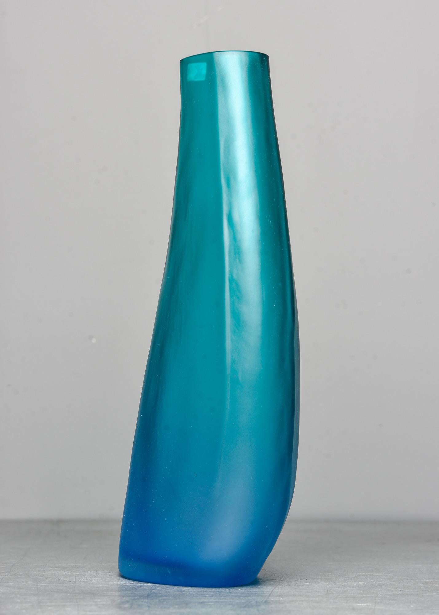 Tall Signed Barbini Green to Blue Ombre Murano Glass Vase 3