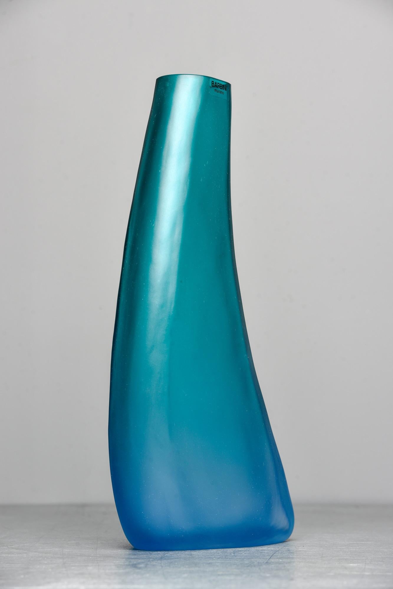 Tall Signed Barbini Green to Blue Ombre Murano Glass Vase 4