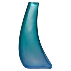 Tall Signed Barbini Green to Blue Ombre Murano Glass Vase