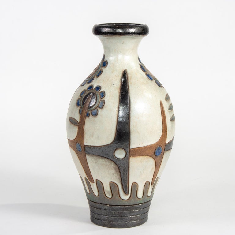 Tall Signed Dubois Of Belgium Midcentury Ceramic Vase At 1stdibs