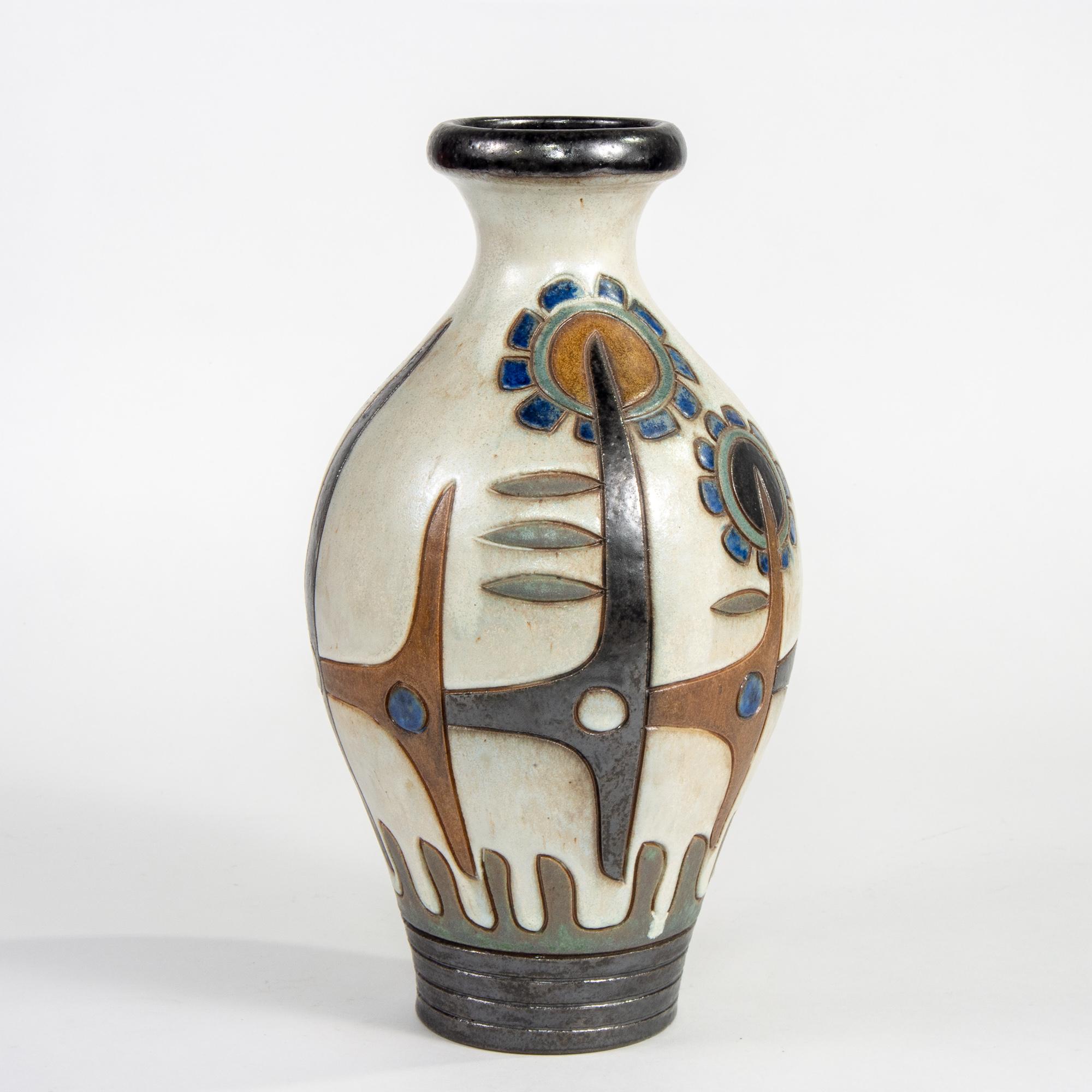 Mid-Century Modern Tall Signed Dubois of Belgium Midcentury Ceramic Vase