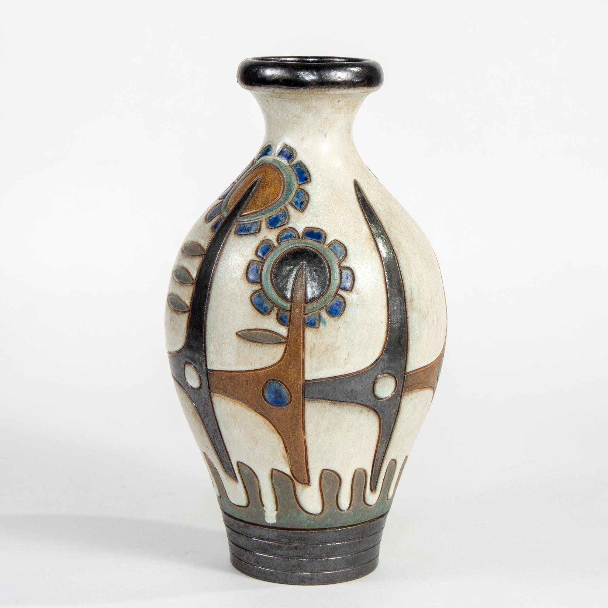 Belgian Tall Signed Dubois of Belgium Midcentury Ceramic Vase