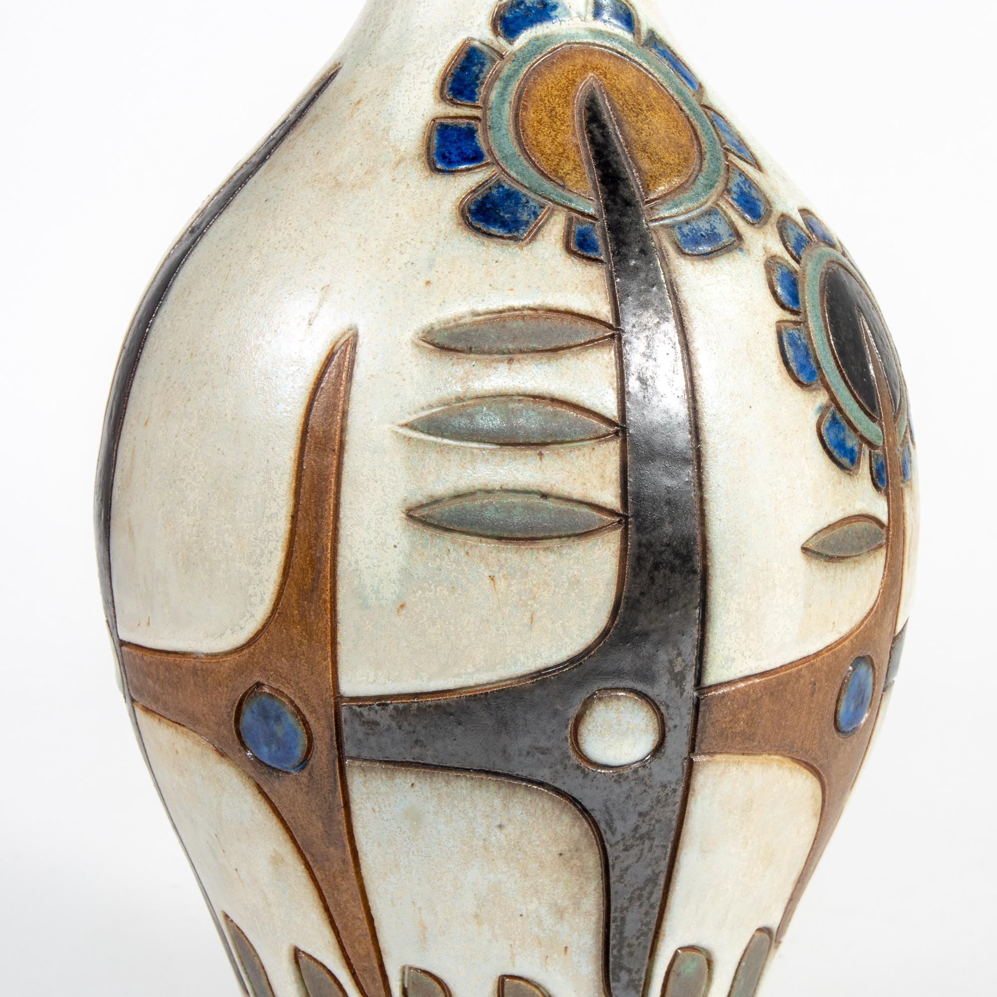 Tall Signed Dubois of Belgium Midcentury Ceramic Vase In Excellent Condition In Troy, MI