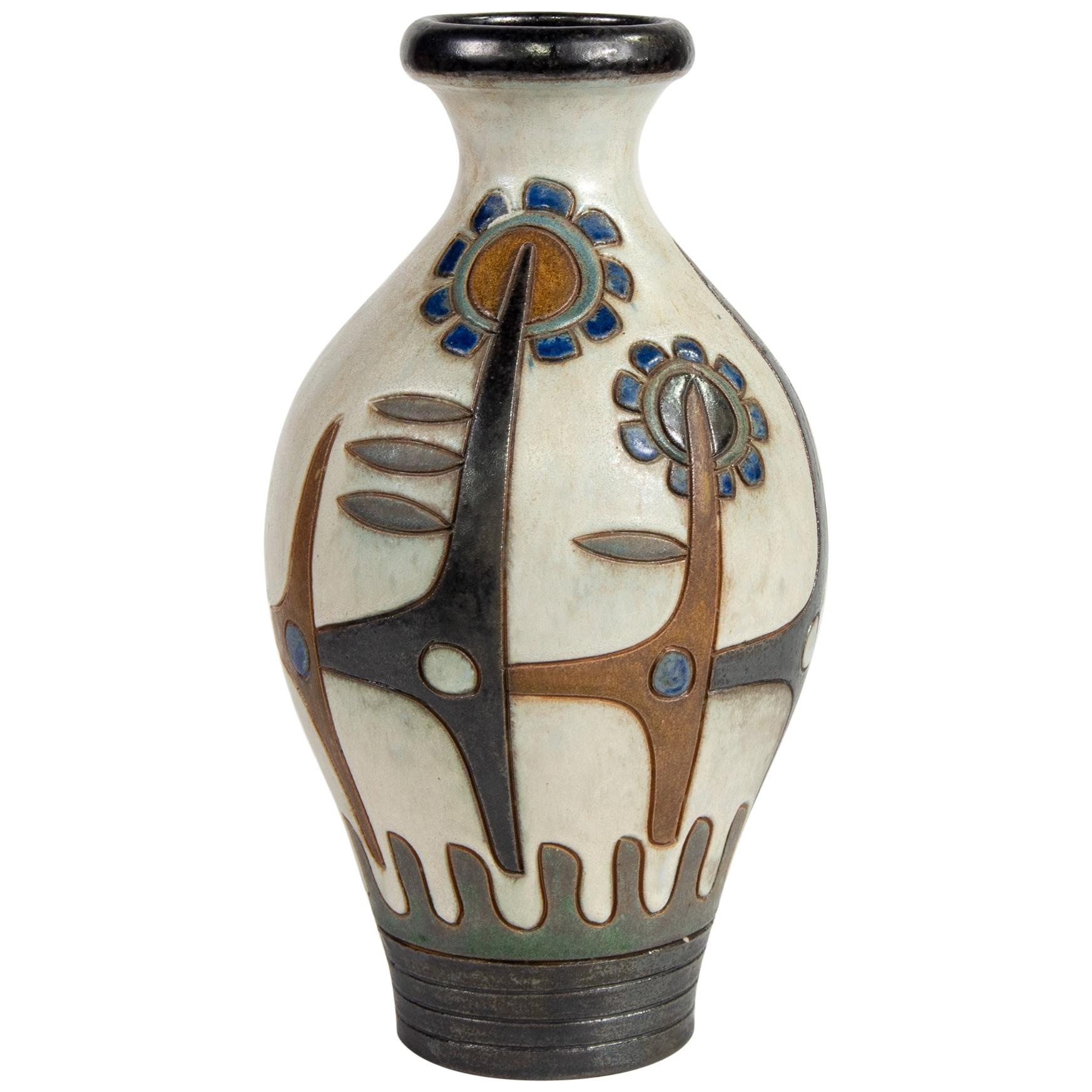 Tall Signed Dubois of Belgium Midcentury Ceramic Vase