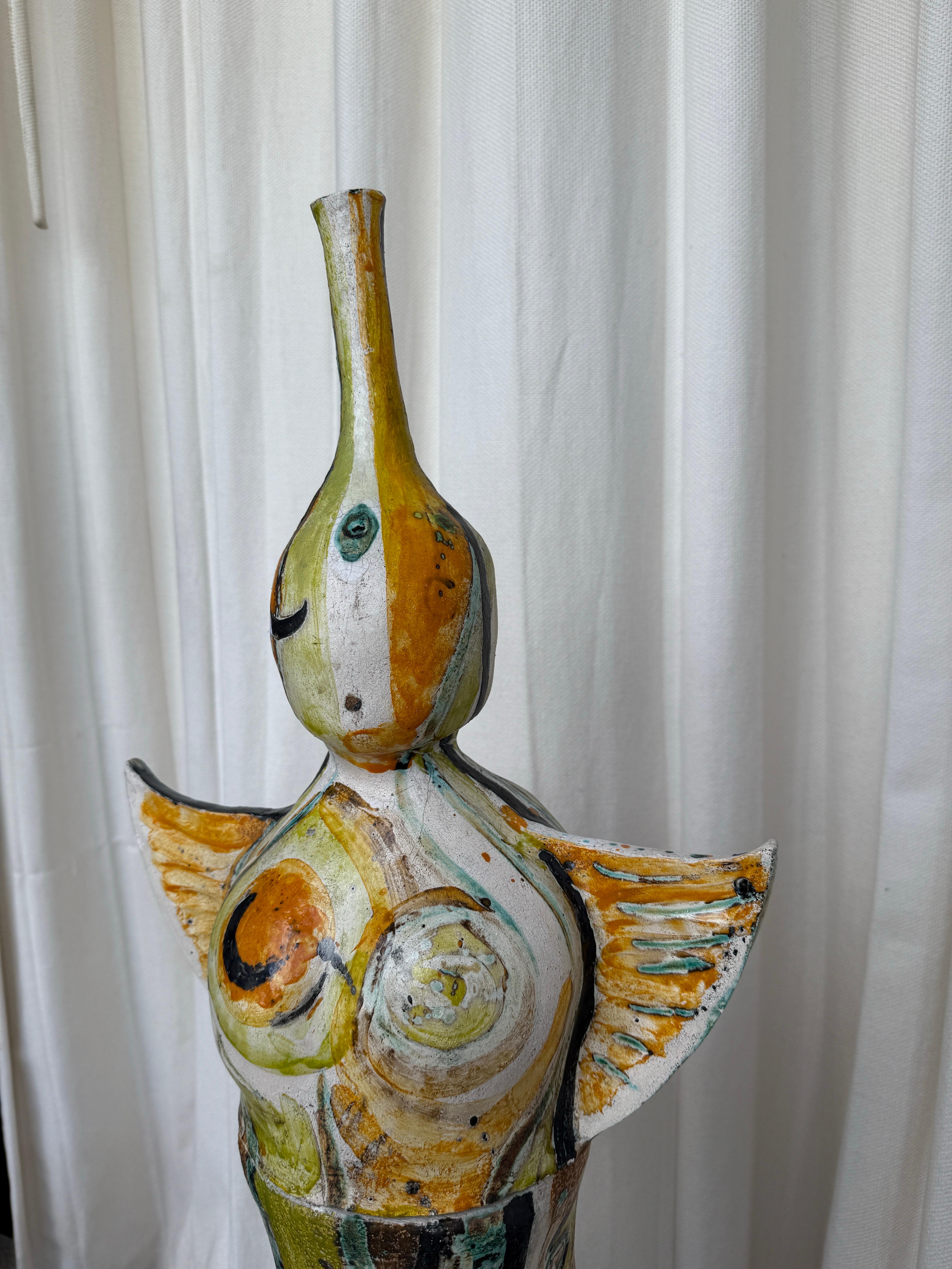 Français Grande sculpture abstraite en céramique française signée en deux pièces en vente