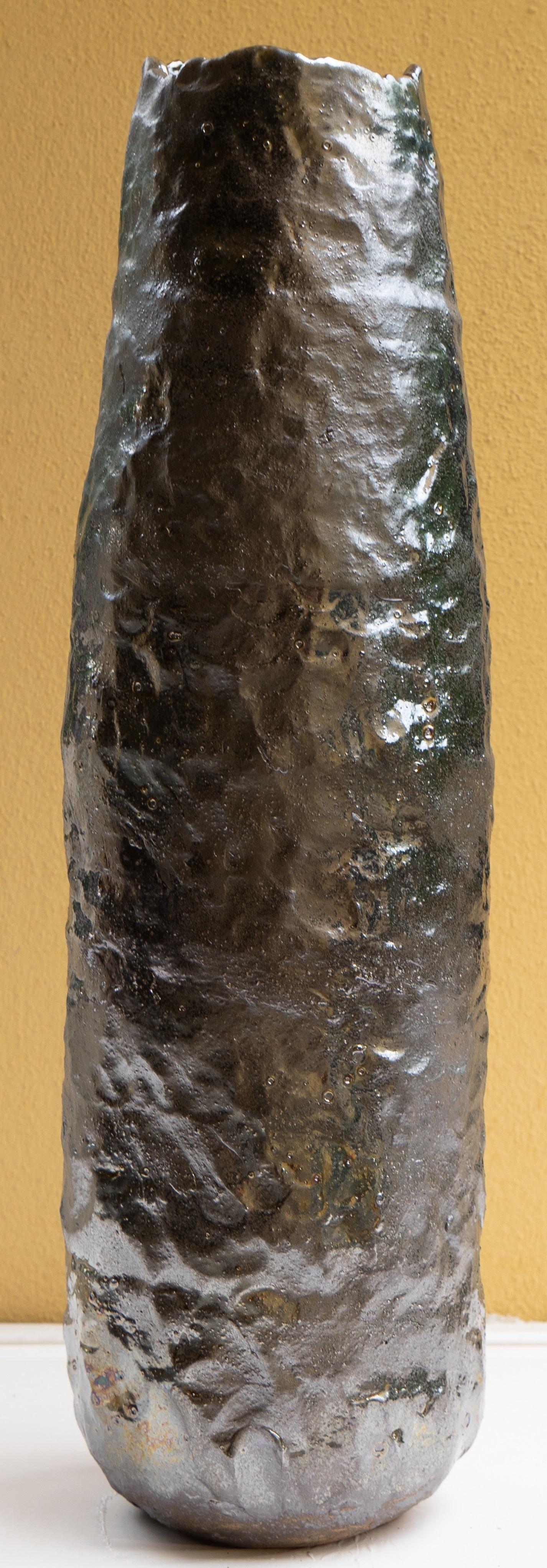 Modern Tall Silver Bronze Vase by Daniele Giannetti For Sale