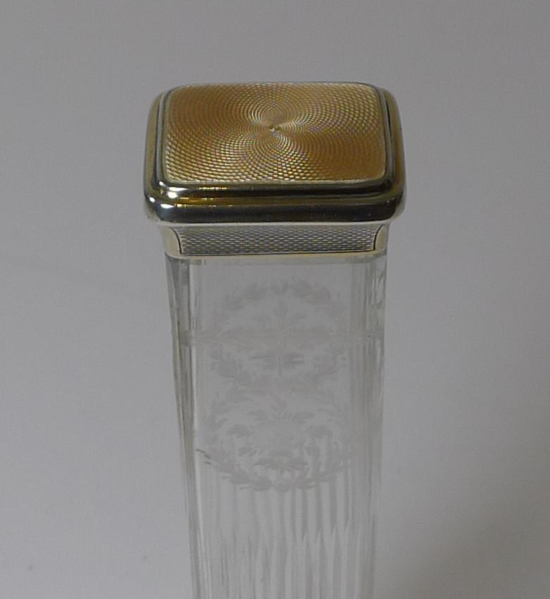 Tall Silver & Guilloche Enamel Lidded Jar by Goldsmith's and Silversmith's Co. In Good Condition For Sale In Bath, GB