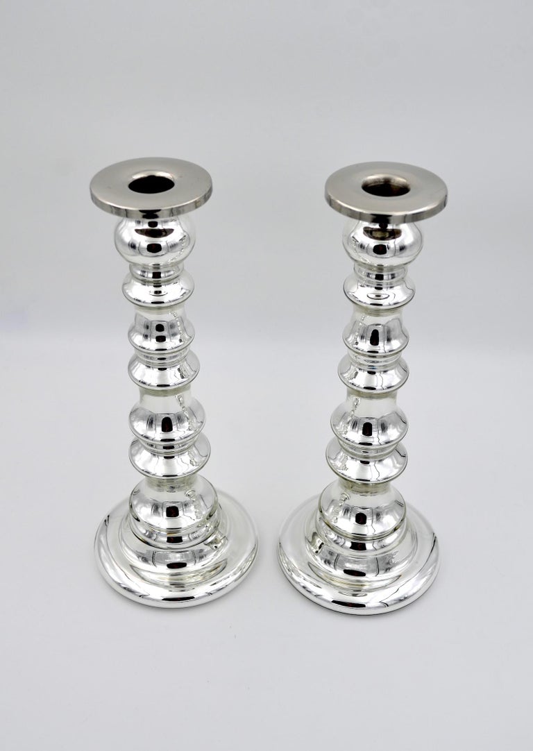 Tall Silver Mercury Glass Vintage Candlestick Pair at 1stDibs