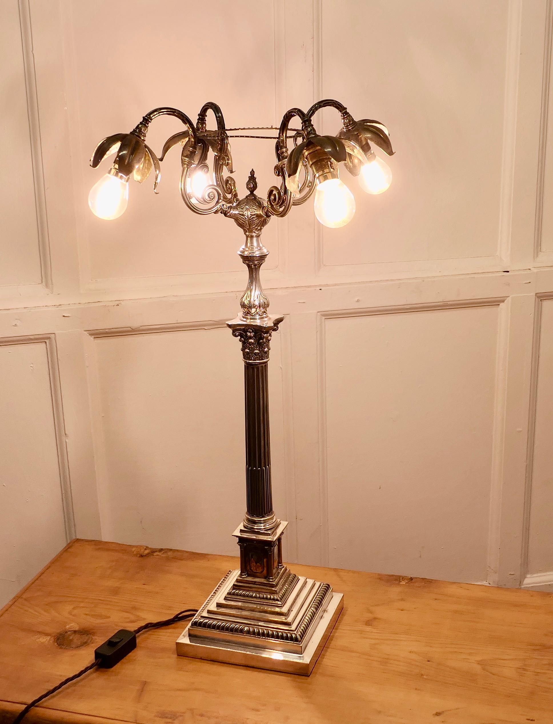 Adam Style Tall Silver Plated Table Candelabra Sideboard Lamp   For Sale