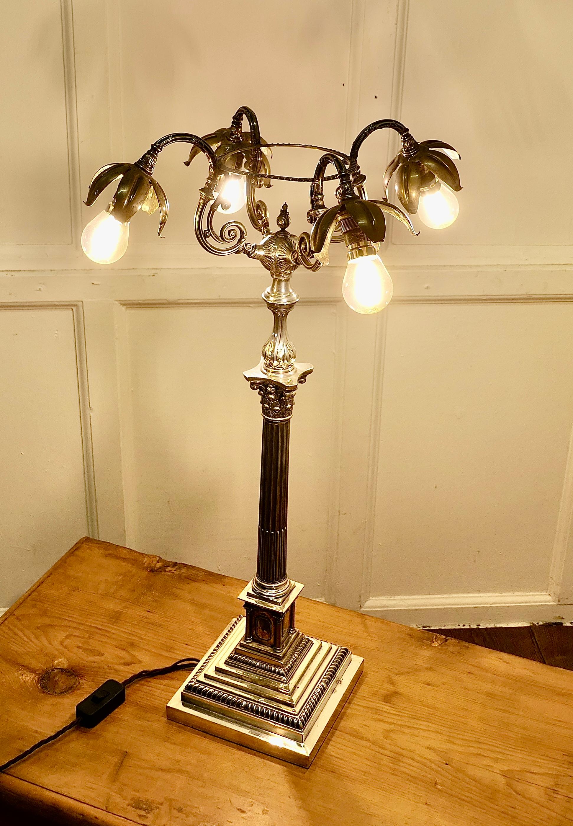 Tall Silver Plated Table Candelabra Sideboard Lamp   In Good Condition For Sale In Chillerton, Isle of Wight