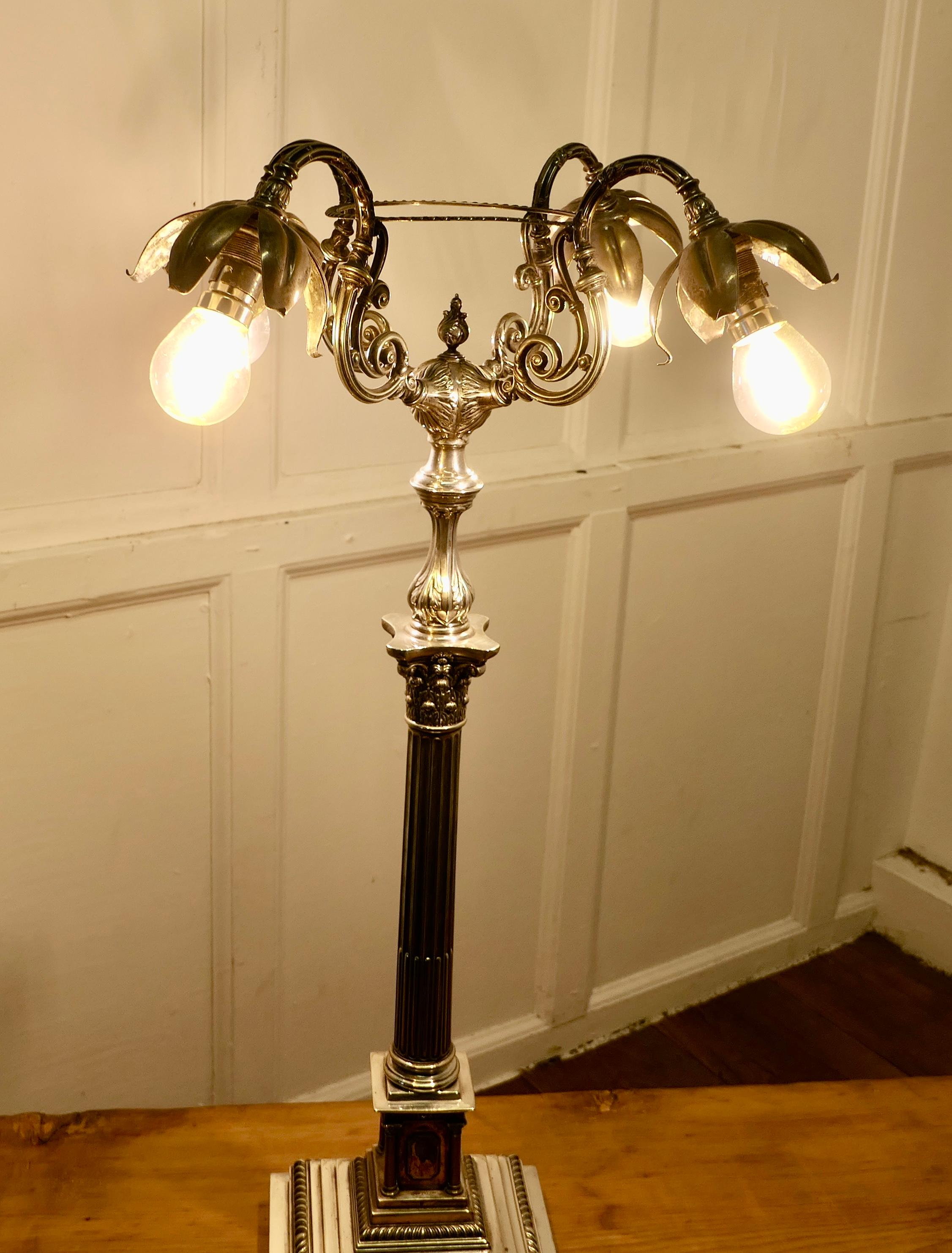 Early 20th Century Tall Silver Plated Table Candelabra Sideboard Lamp   For Sale