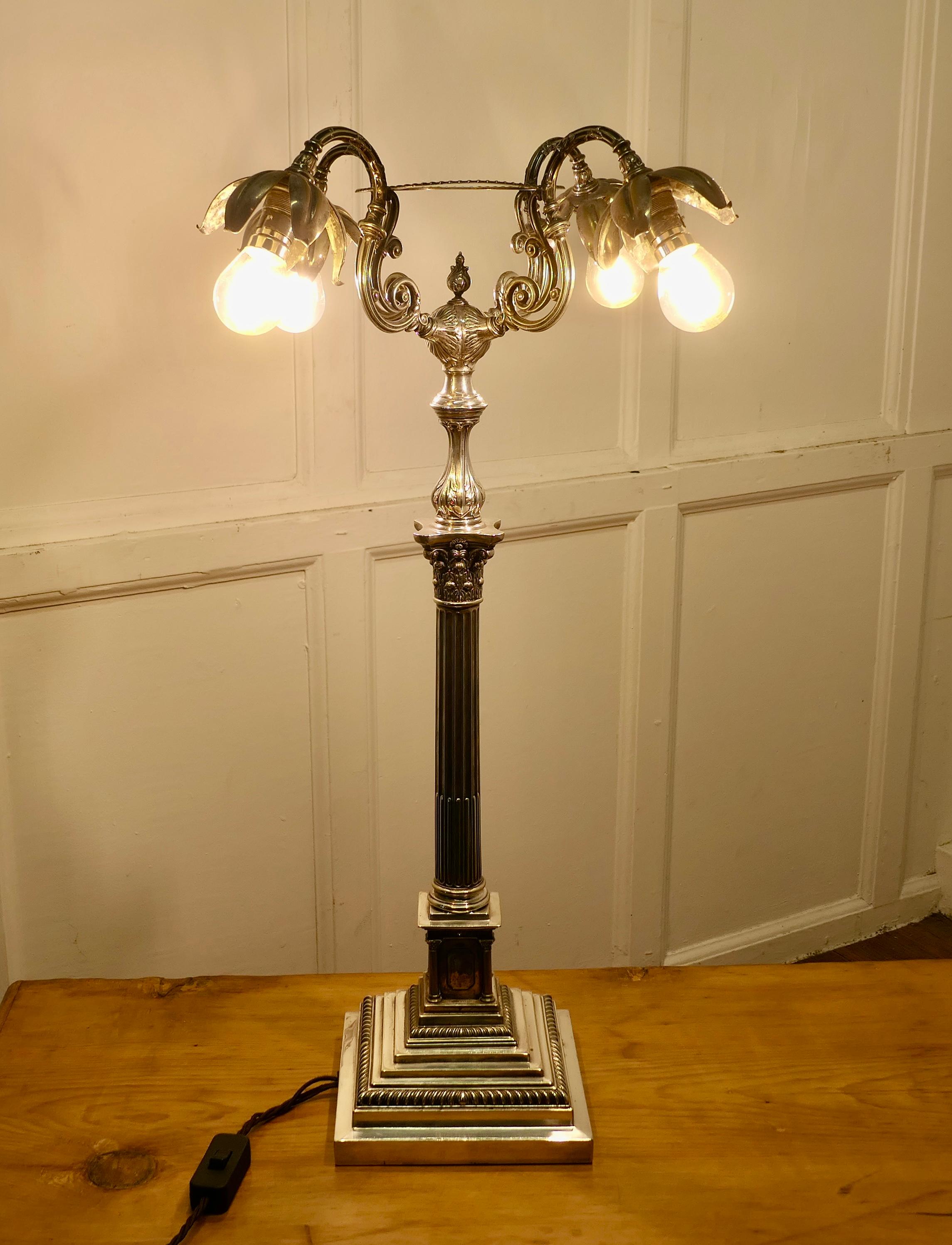 Tall Silver Plated Table Candelabra Sideboard Lamp   For Sale 1