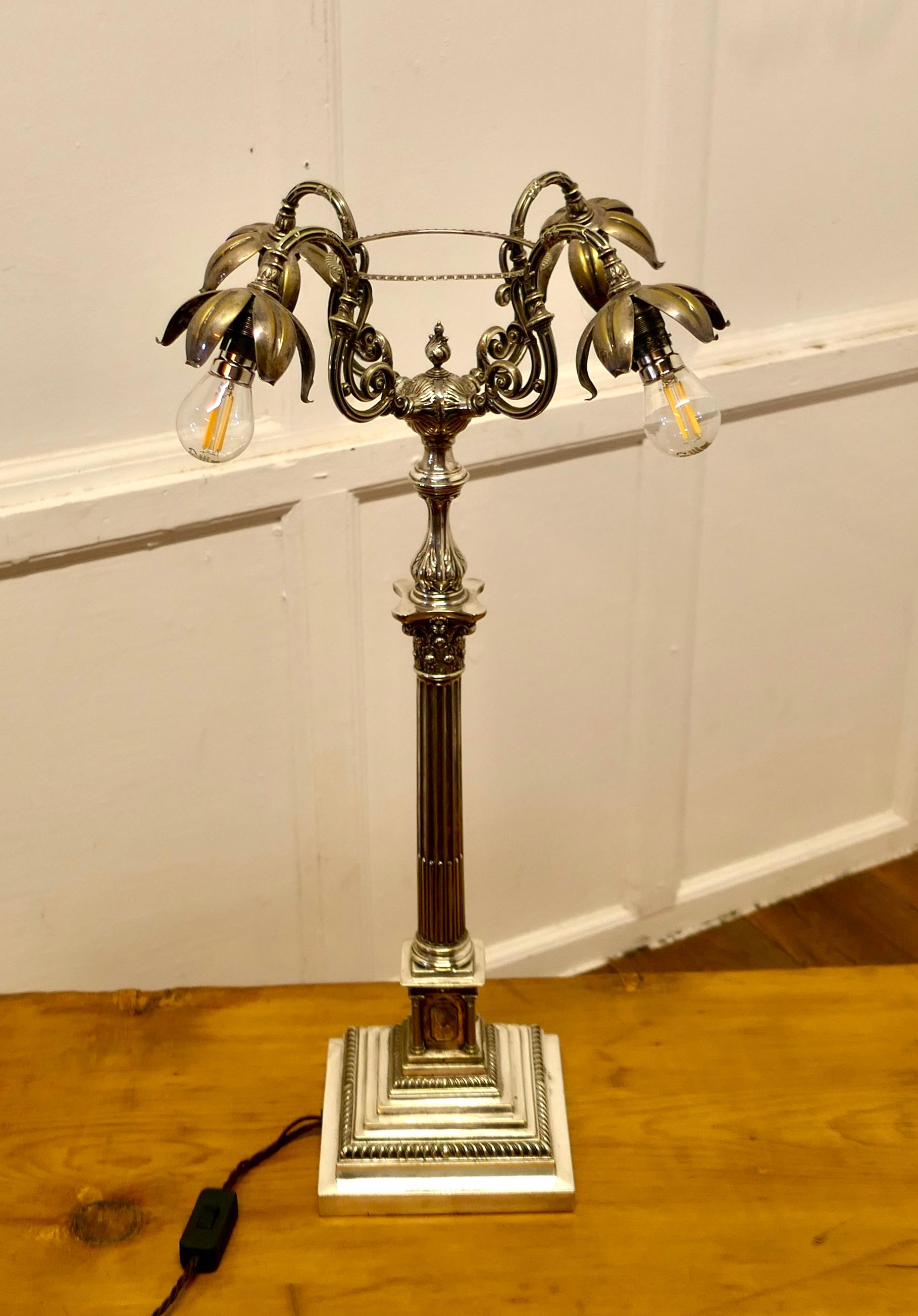 Tall Silver Plated Table Candelabra Sideboard Lamp   For Sale 2