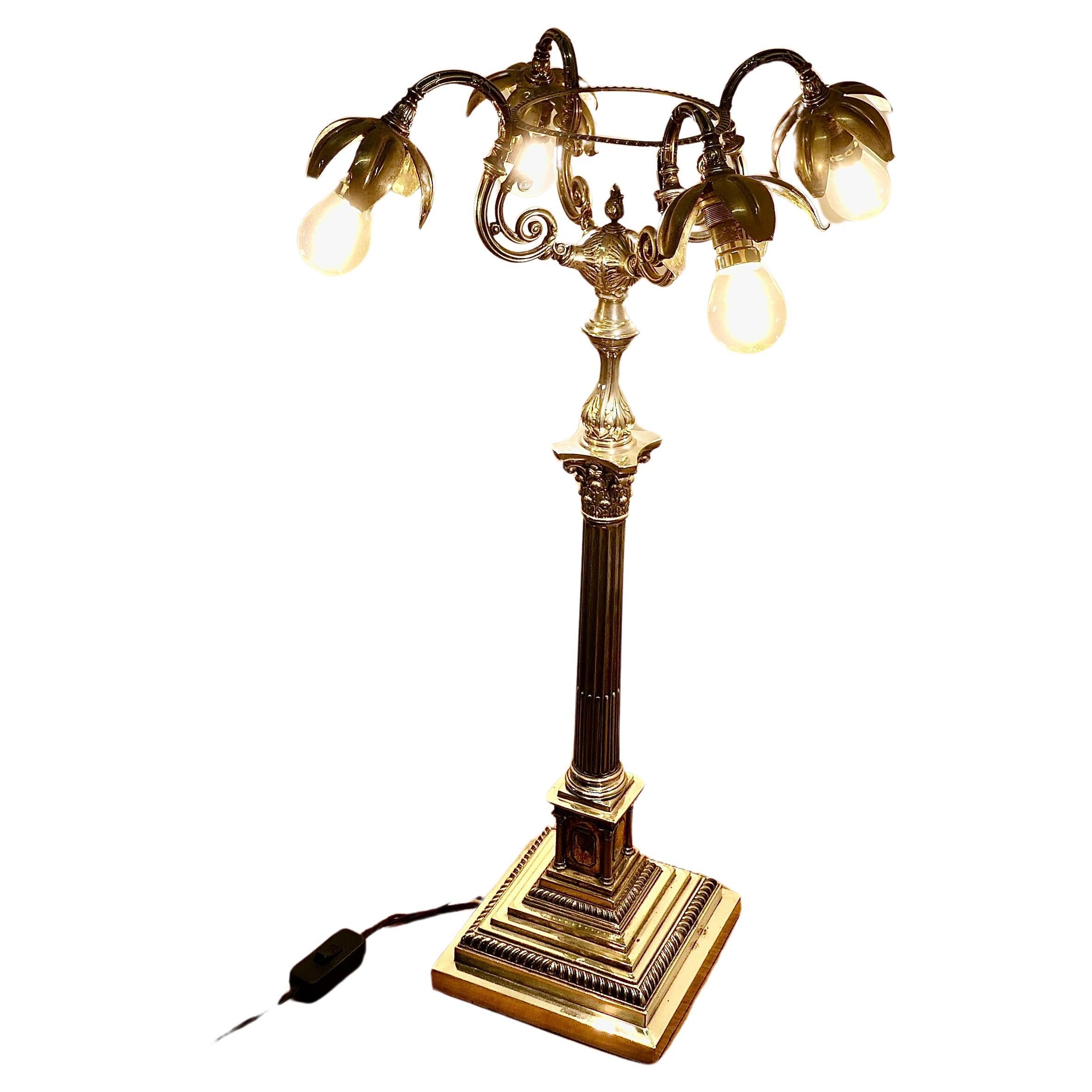 Tall Silver Plated Table Candelabra Sideboard Lamp   For Sale