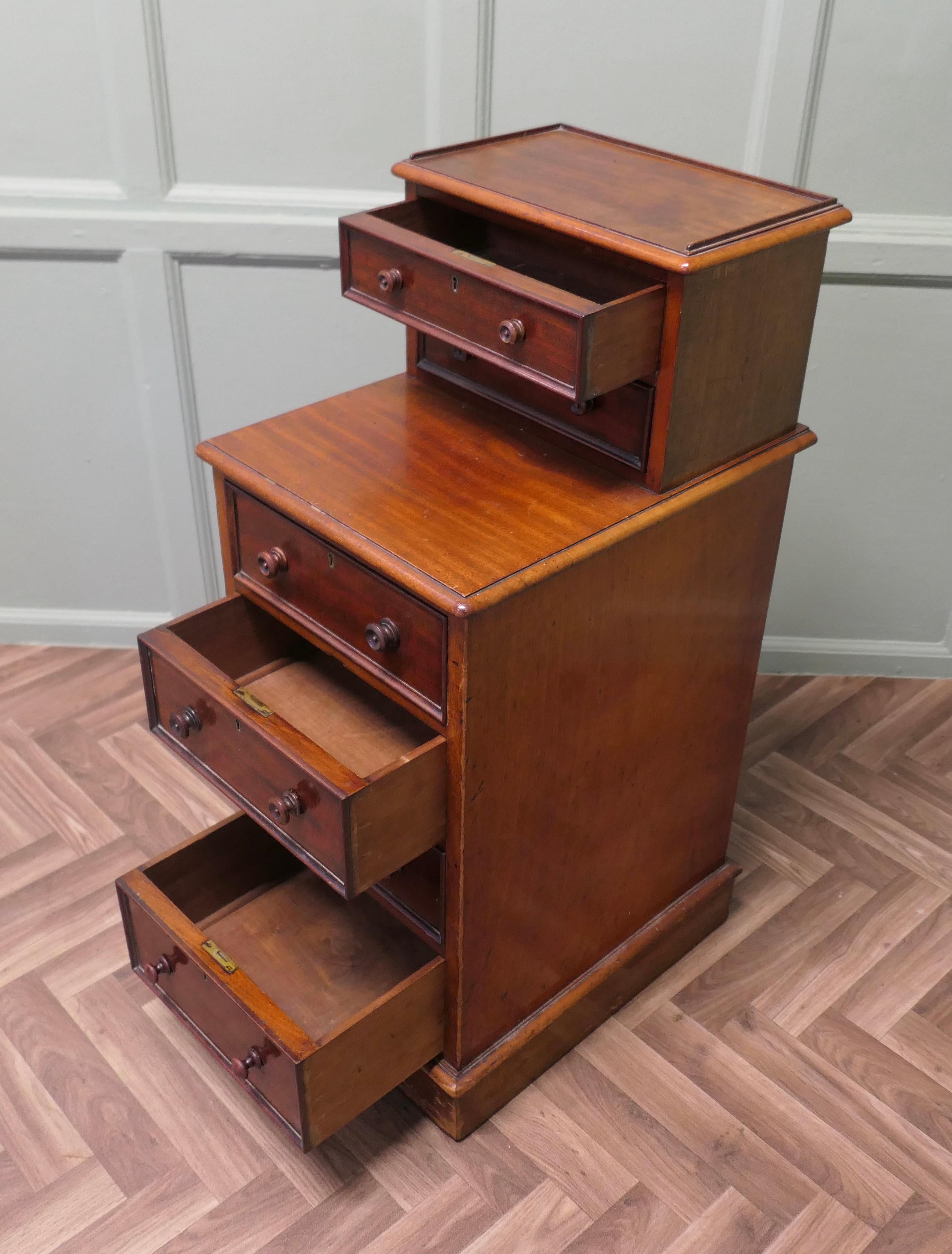Sapele Wood Tall Six Drawer Side Cabinet or Lamp Table For Sale