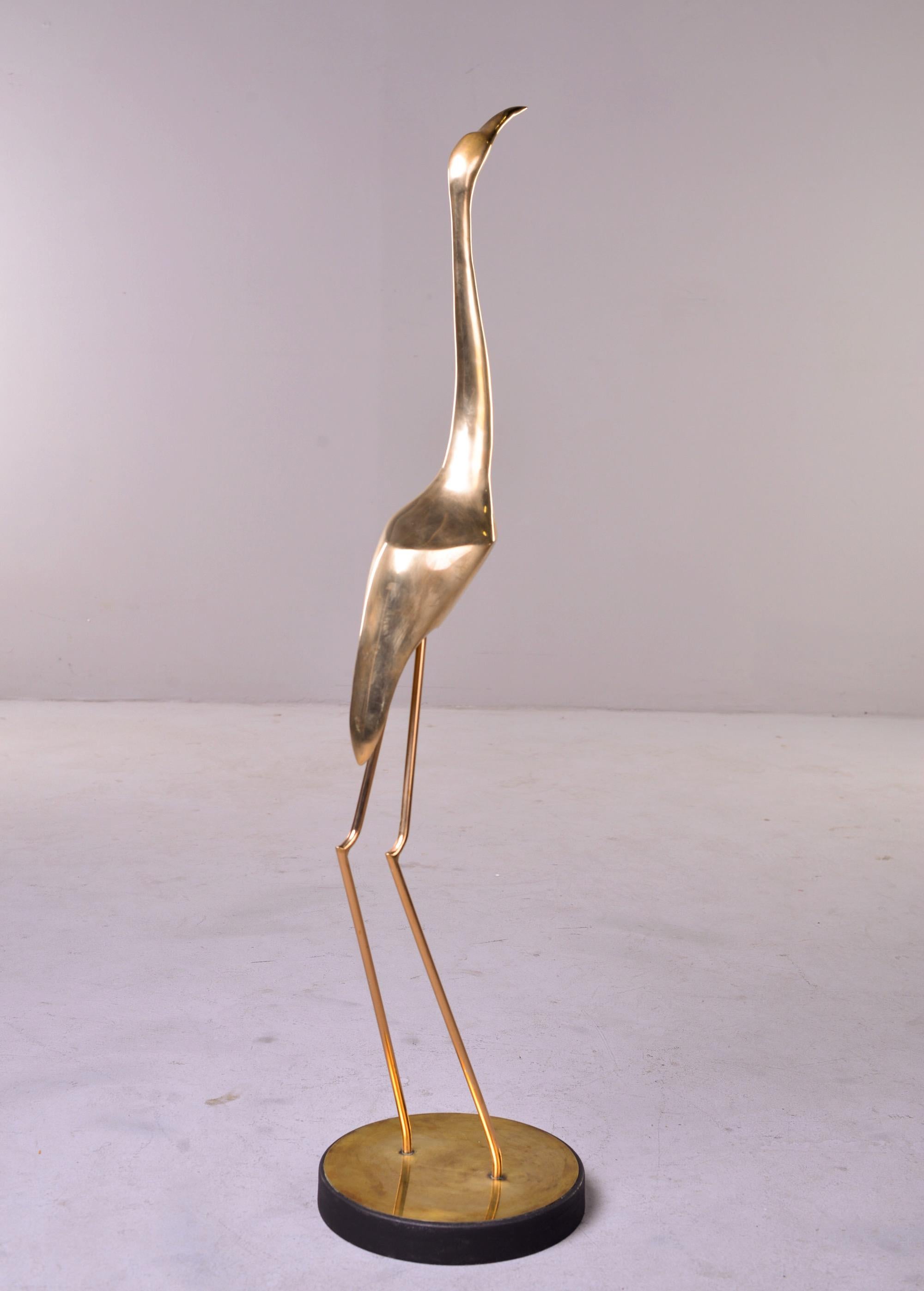 20th Century Tall Slender Curtis Jere Brass Crane or Heron