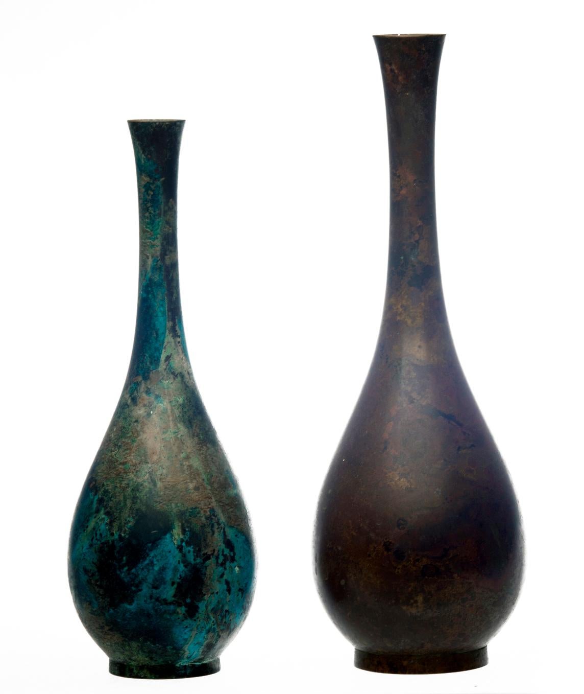 Tall and Slender Japanese Bud Vase with Smooth Mottled Bronze Finish at