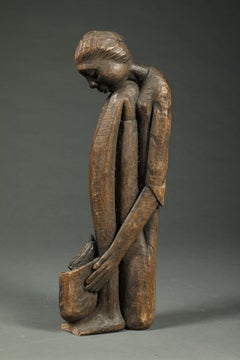 Figura seduta alta e snella in Wood, Isole dei Caraibi Metà del XX secolo Polinesia