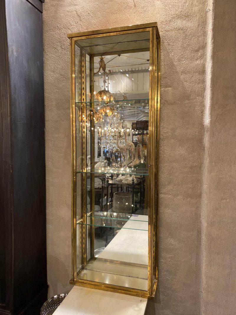 20th Century Tall Slim Brass Display Cabinet, Early 1900s