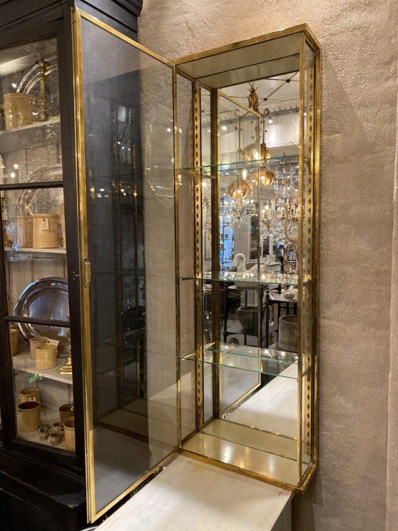 Tall Slim Brass Display Cabinet, Early 1900s For Sale 2