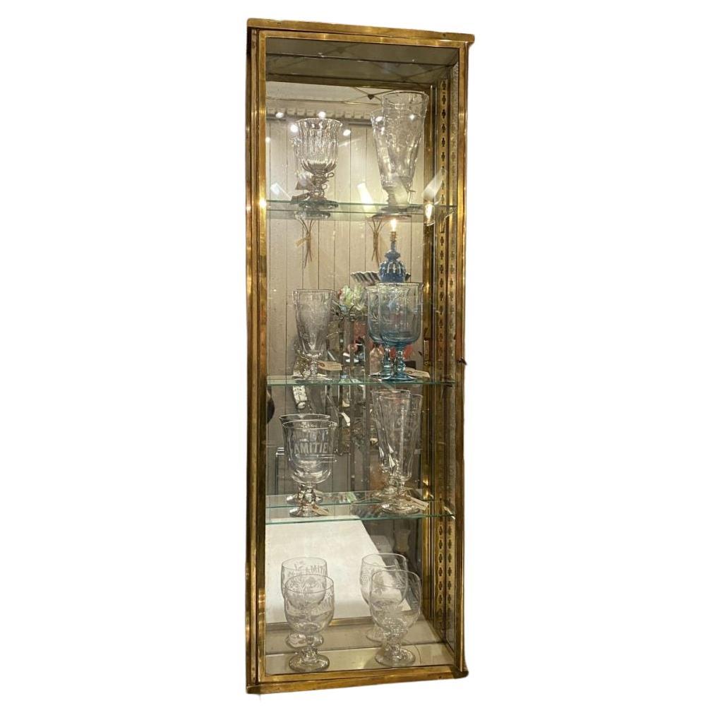 Tall Slim Brass Display Cabinet, Early 1900s