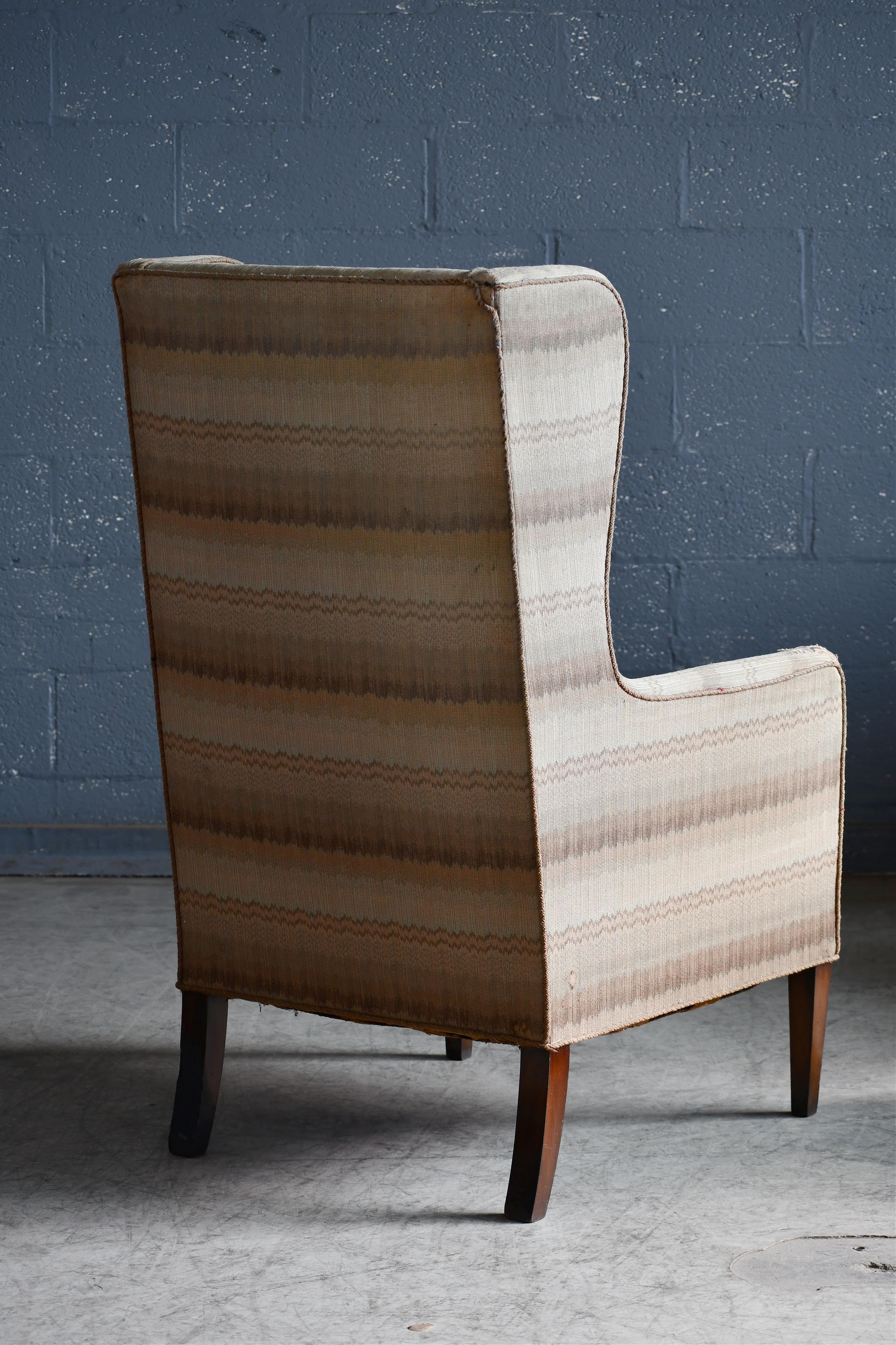 Danish Tall Slim Frits Henningsen Style Highback Lounge Chair, Denmark 1950's For Sale