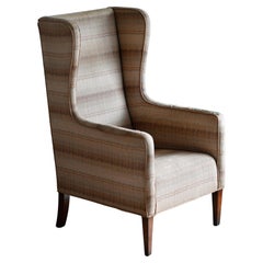 Tall Slim Frits Henningsen Style Highback Lounge Chair, Denmark 1950's