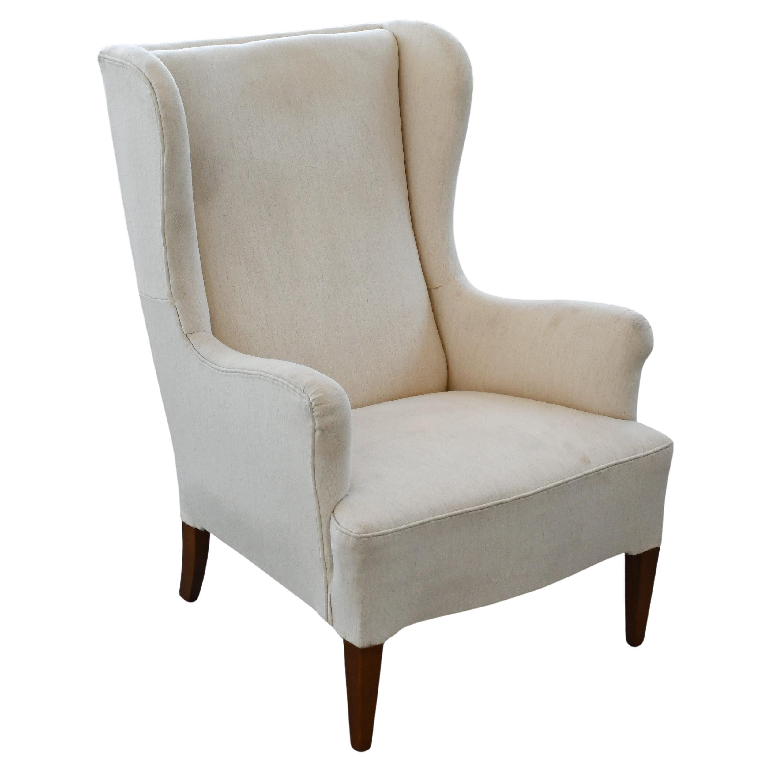 Tall Slim Frits Henningsen Style Highback Lounge Chair, Denmark 1950's