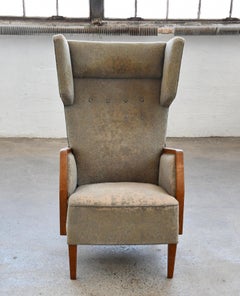 Hoher, schlanker Frits Henningsen Hochlehnsessel mit Eiche, Dänemark 1950er Jahre