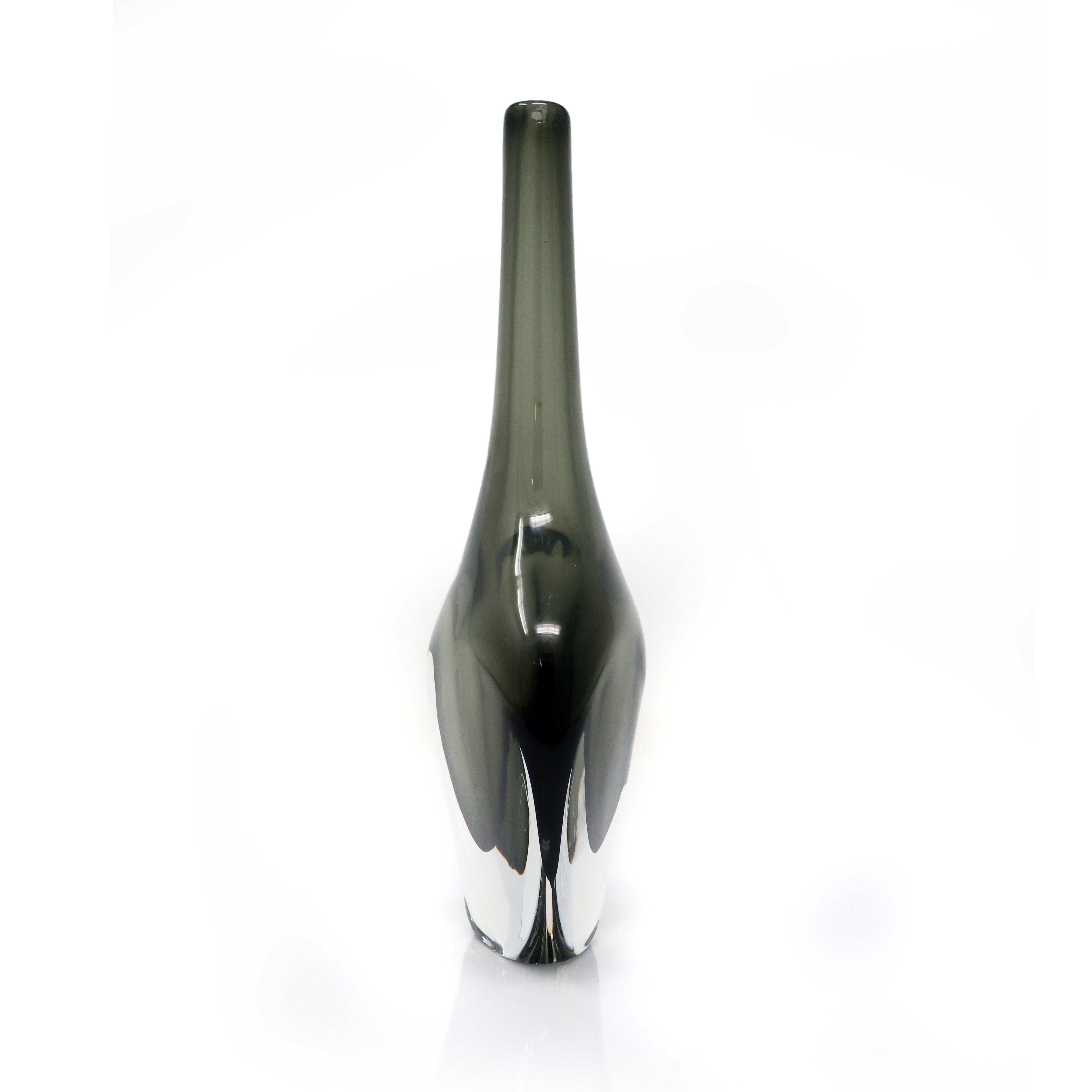Scandinavian Modern Tall Smoked Glass Vase by Nils Landberg for Orrefors