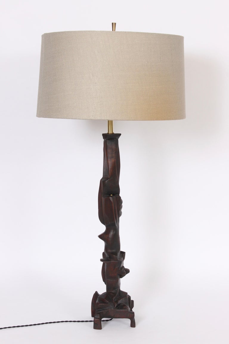 Tall Smokey Tunis Hand Carved Dark, Carved Two Tone Brown Table Lamp