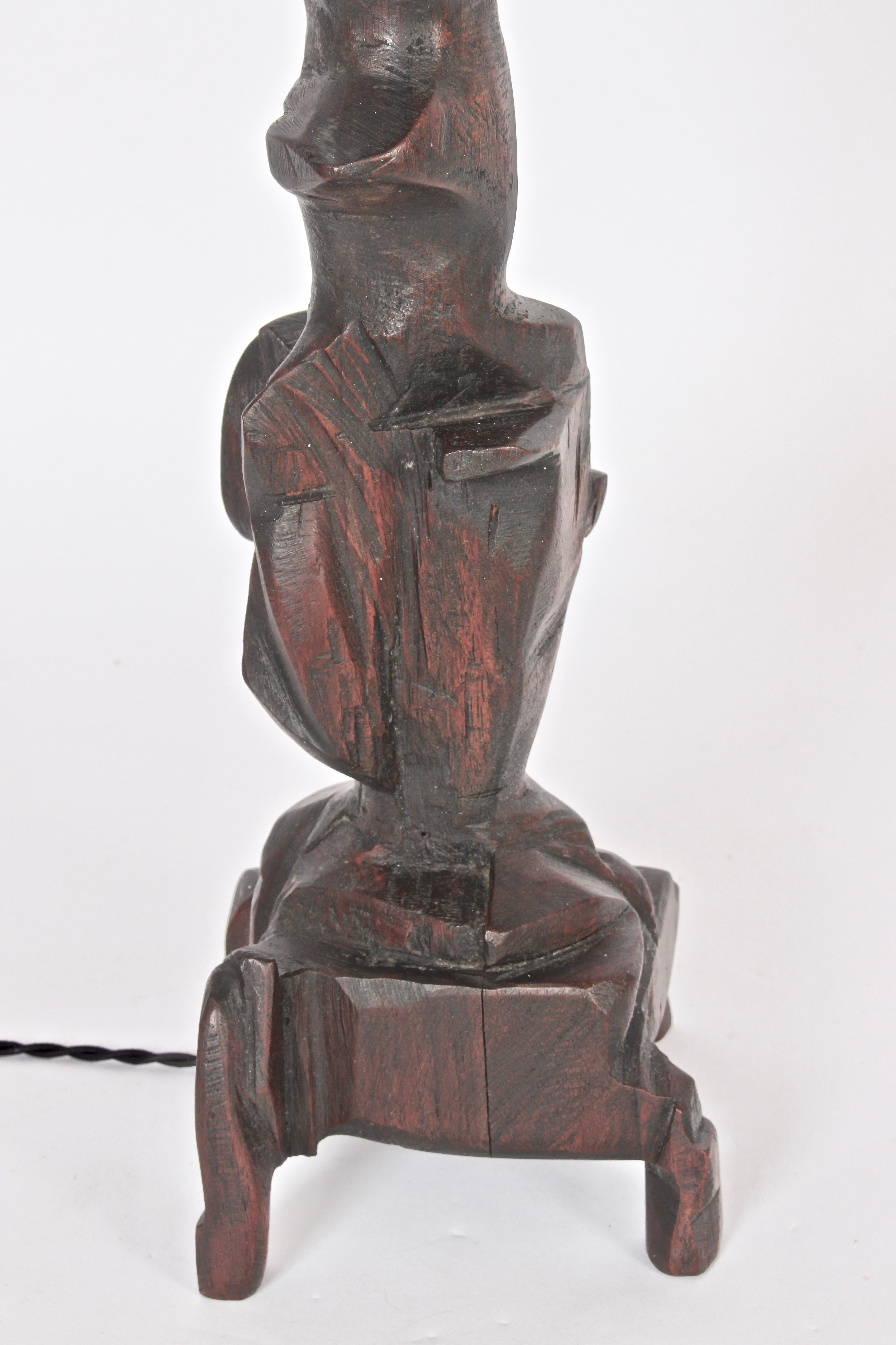 Monumental Smokey Tunis Hand Carved Dark Poplar Table Lamp, 1969 1
