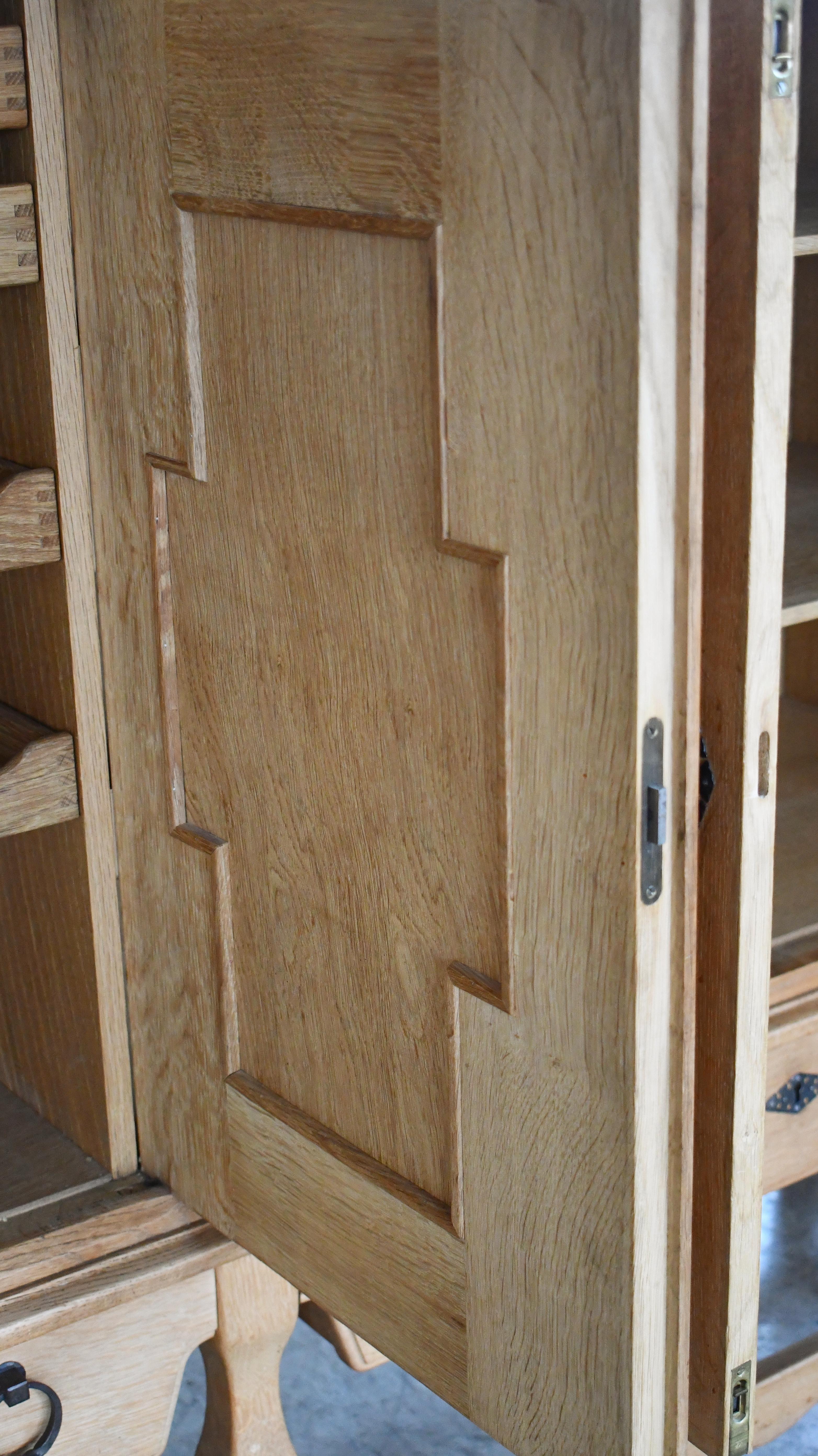 Tall Solid Carved Highboard in Oak by Henning Kjærnulf 1960's For Sale 1
