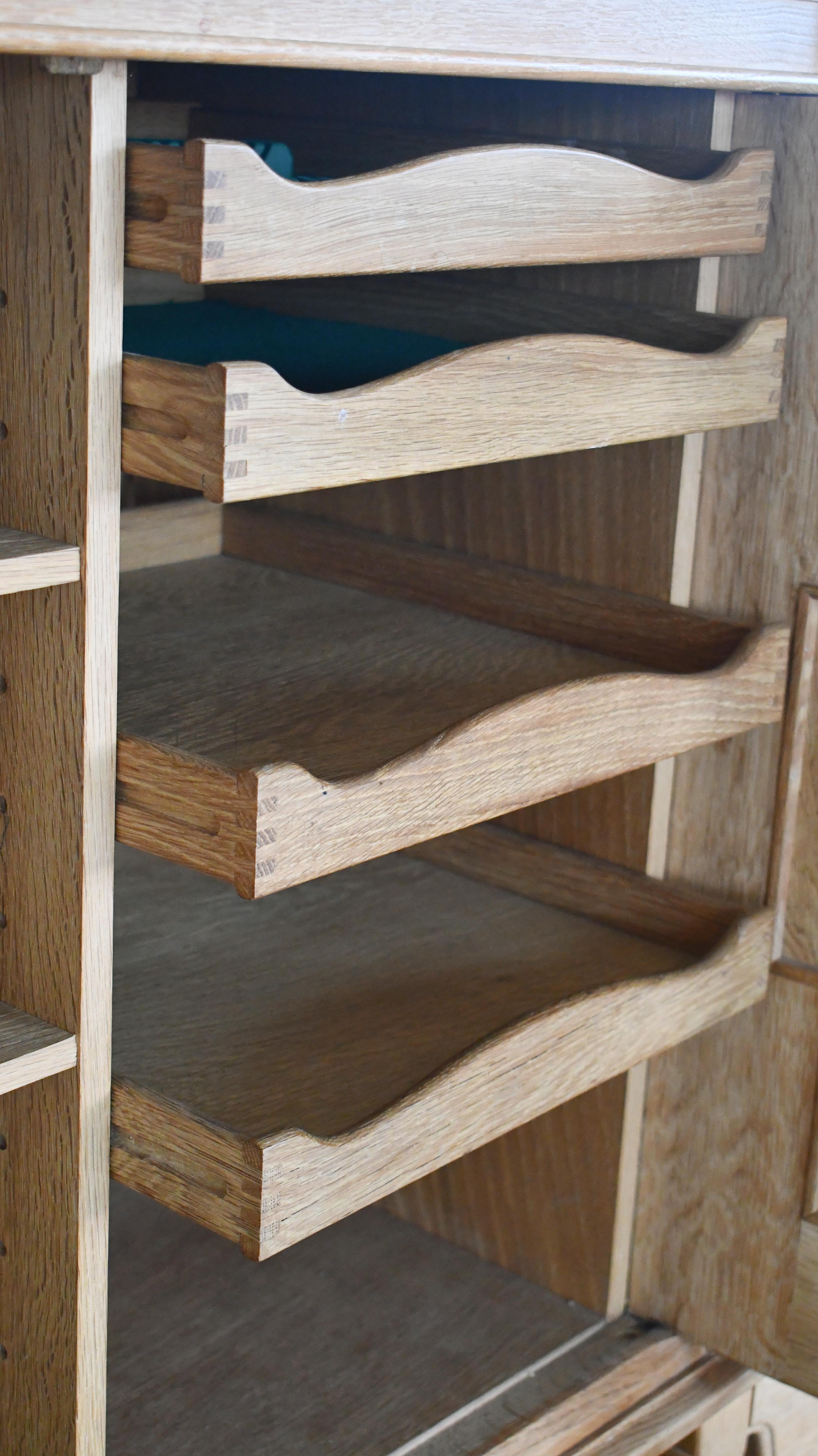 Tall Solid Carved Highboard in Oak by Henning Kjærnulf 1960's For Sale 2
