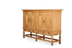 Tall Solid Carved Highboard in Oak by Henning Kjærnulf 1960's